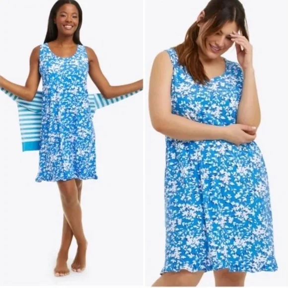 Draper James Blue Floral Ruffle Hem Tank Dress Womens L/XL NWT - Picture 1 of 9
